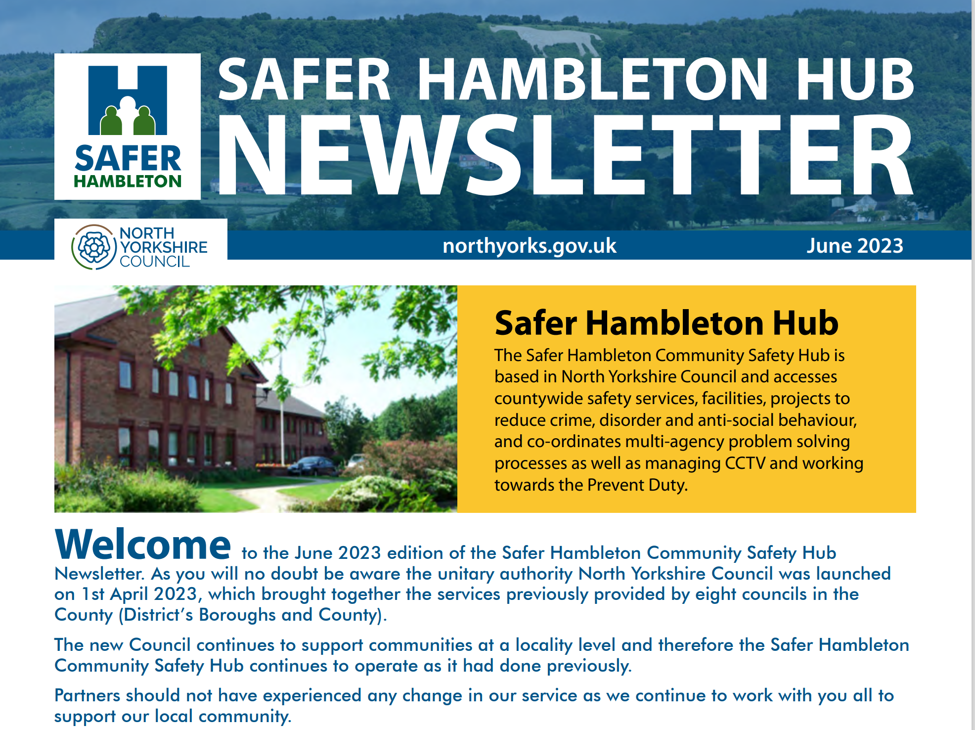 Image of Safer Hambleton Hub Newsletter